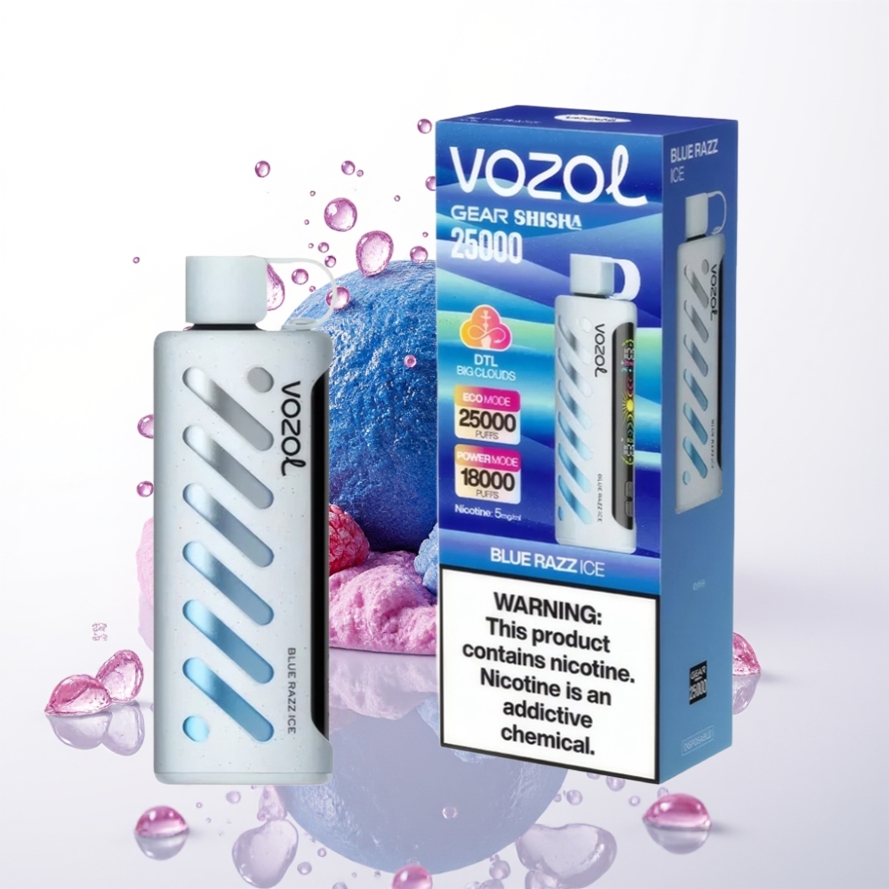 VOZOL Gear Shisha 25000 Puffs Vape Descartável Blue Razz Ice com S.i.L.C Tech e Dual Mesh
