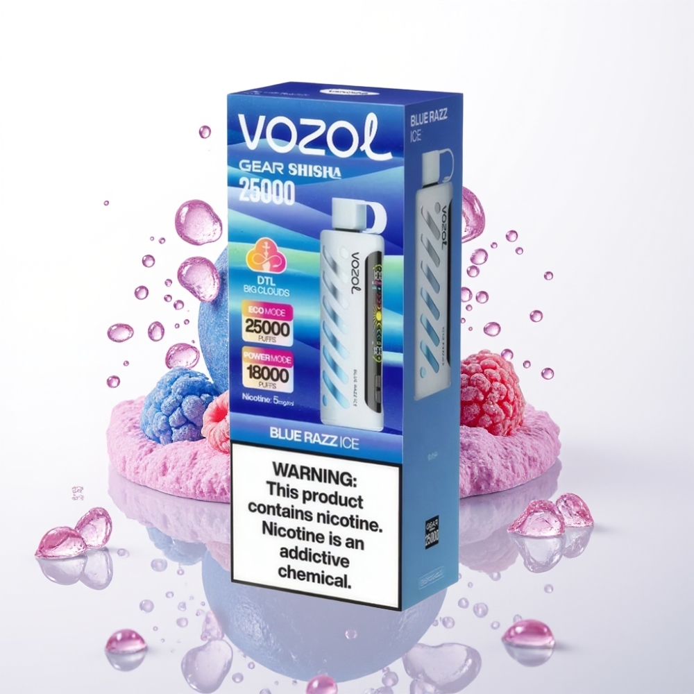 VOZOL Gear Shisha 25000 Puffs Vape Descartável Blue Razz Ice com S.i.L.C Tech e Dual Mesh