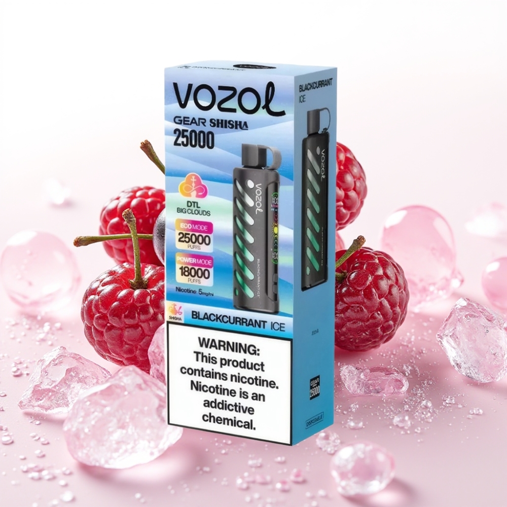 VOZOL Gear Shisha 25000 Puffs Vape Groselha Gelo com S.i.L.C Tech e Dual Mesh
