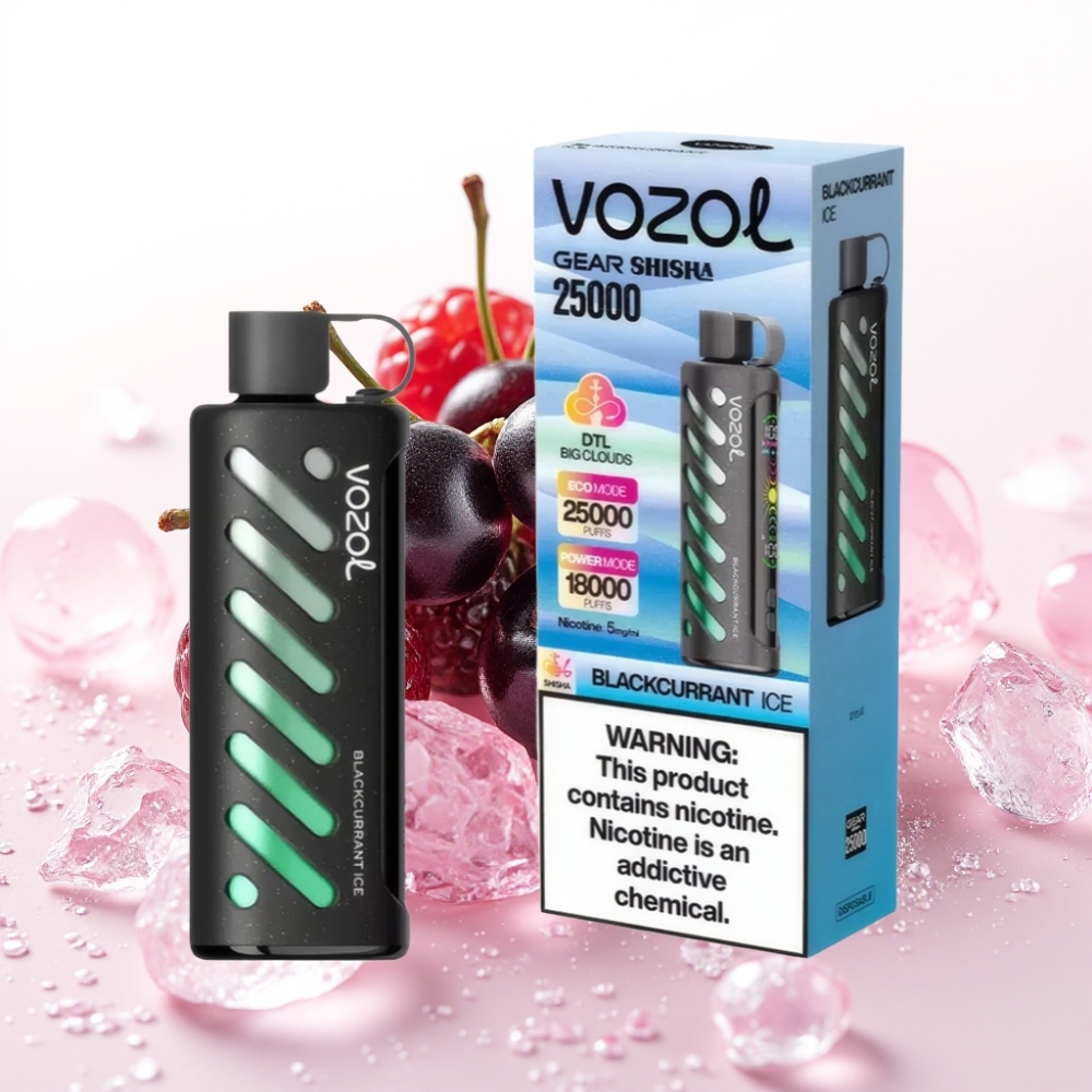 VOZOL Gear Shisha 25000 Puffs Vape Groselha Gelo com S.i.L.C Tech e Dual Mesh