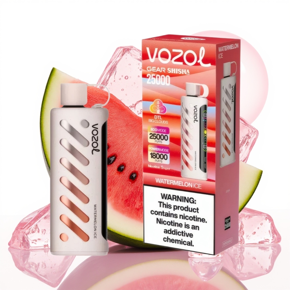 VOZOL Gear Shisha 25000 Puffs Vape Melancia Gelo S.i.L.C Tech Dual Mesh 1000mAh 5mg/ml