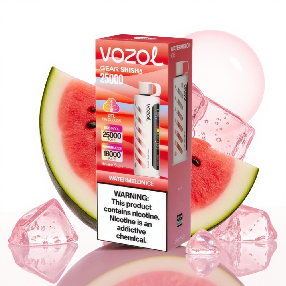 VOZOL Gear Shisha 25000 Puffs Vape Melancia Gelo S.i.L.C Tech Dual Mesh 1000mAh 5mg/ml